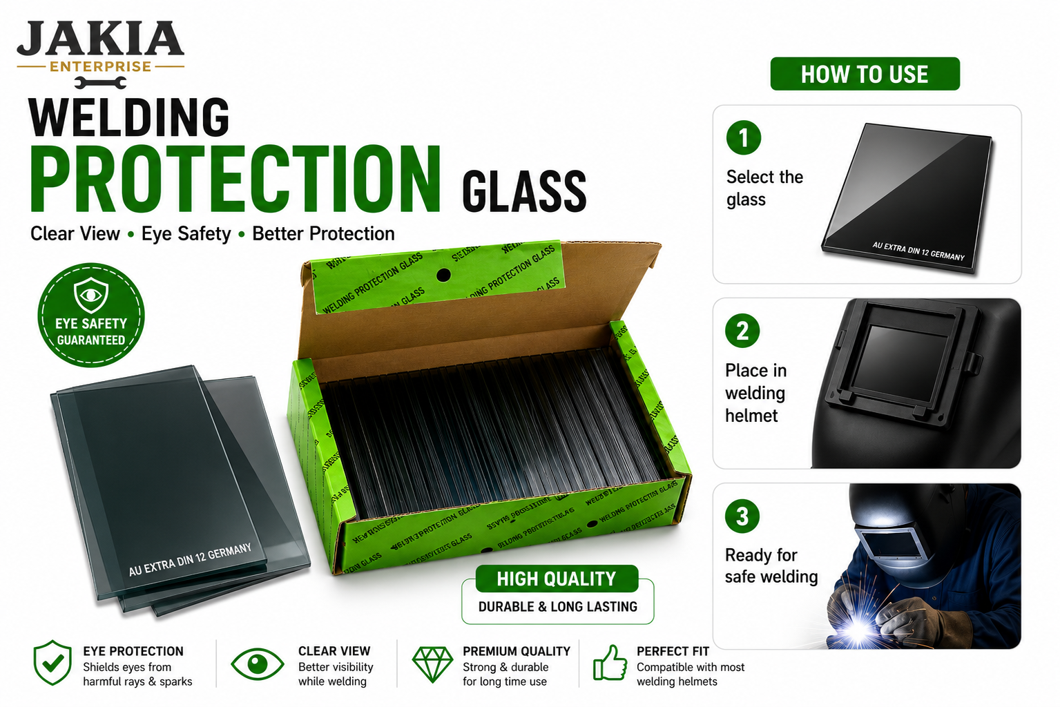 Picture of 100 Pc AU Extra DIN 12 Germany Welding Protection Glass | Welding Helmet Lens Filter Glass | Eye Protection Welding Shield Glass | Premium Welding Safety Glass - Multicolor