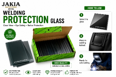 Picture of 100 Pc AU Extra DIN 12 Germany Welding Protection Glass | Welding Helmet Lens Filter Glass | Eye Protection Welding Shield Glass | Premium Welding Safety Glass - Multicolor