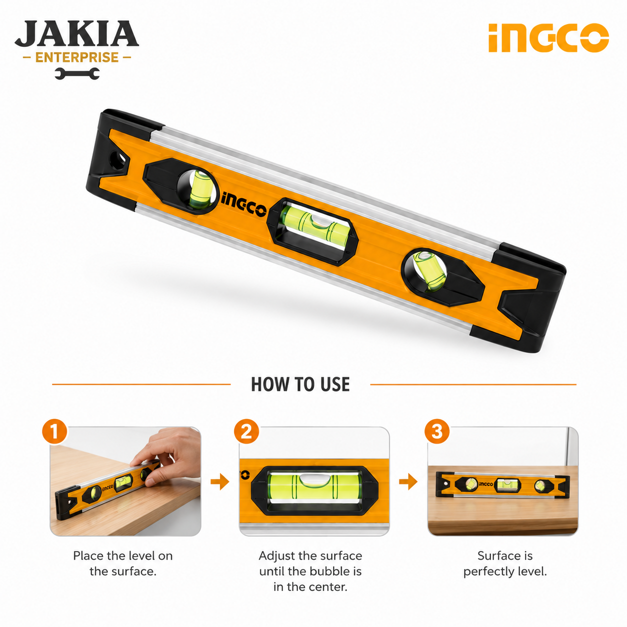 Picture of INGCO Mini Spirit Level 225mm Magnetic | 9 Inch Aluminum Level Meter | 3 Vials High Accuracy Measuring Tool for Construction & Carpentry - Multicolor