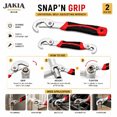 Picture of Snap'N Grip Universal Self-Adjusting Wrench Set 2PCS | 8-32mm Multi-Size Adjustable Spanner Tool | For Pipes, Nuts, Bolts & Plumbing - Multicolor