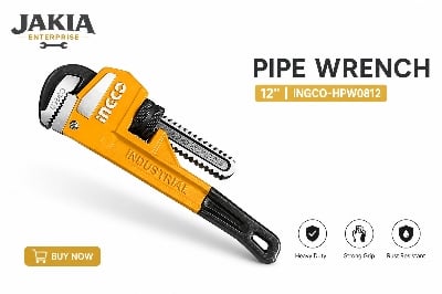 Picture of INGCO 12" (300mm) Heavy Duty Pipe Wrench, Cr-Mo Industrial Grade, Max 42mm Jaw Capacity, Drop Forged Carbon Steel, Professional Plumbing Repair Tool - Multicolor