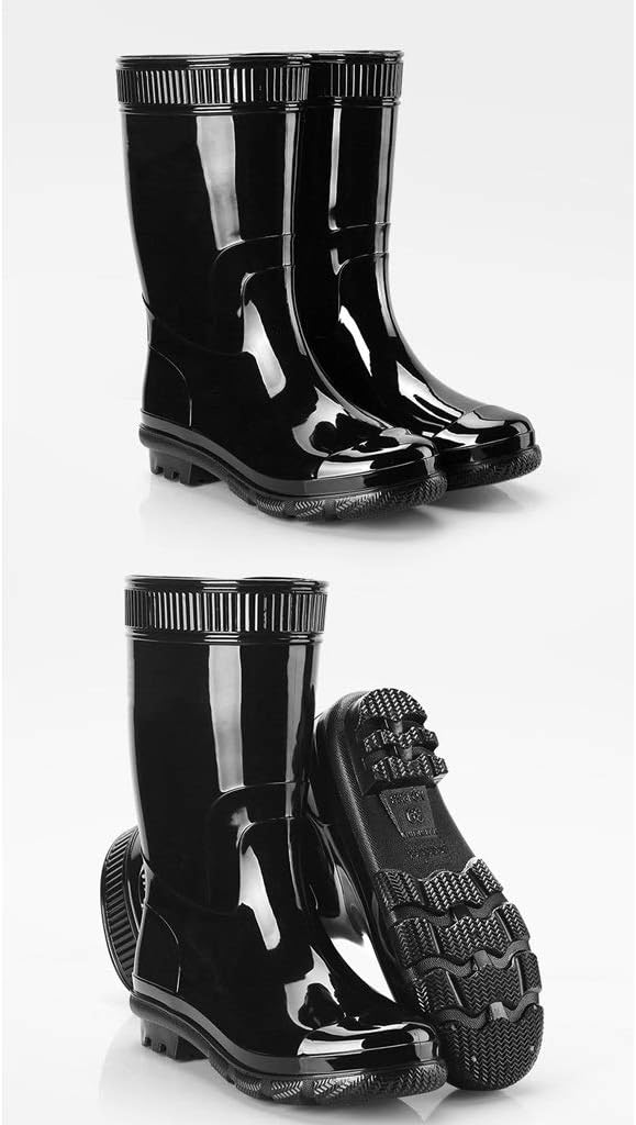Picture of Understated Waterproof Gum BootMen's Black Outdoor Rain Boots Wearresistant Antiscratch Rain Boots Nonslip Platform Rain Boots Progressively Better