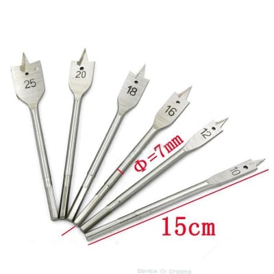 Picture of 6 Piece HSS Flat Drill Bit Set For Plastic, Fiber, Wooden Work (Silver)