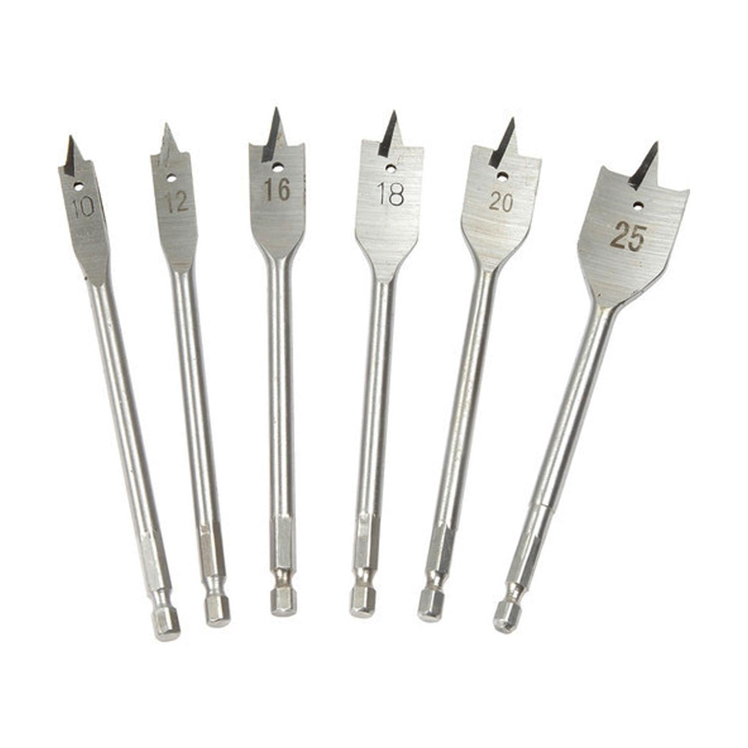 Picture of 6 Piece HSS Flat Drill Bit Set For Plastic, Fiber, Wooden Work (Silver)