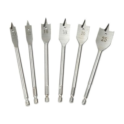 Picture of 6 Piece HSS Flat Drill Bit Set For Plastic, Fiber, Wooden Work (Silver)