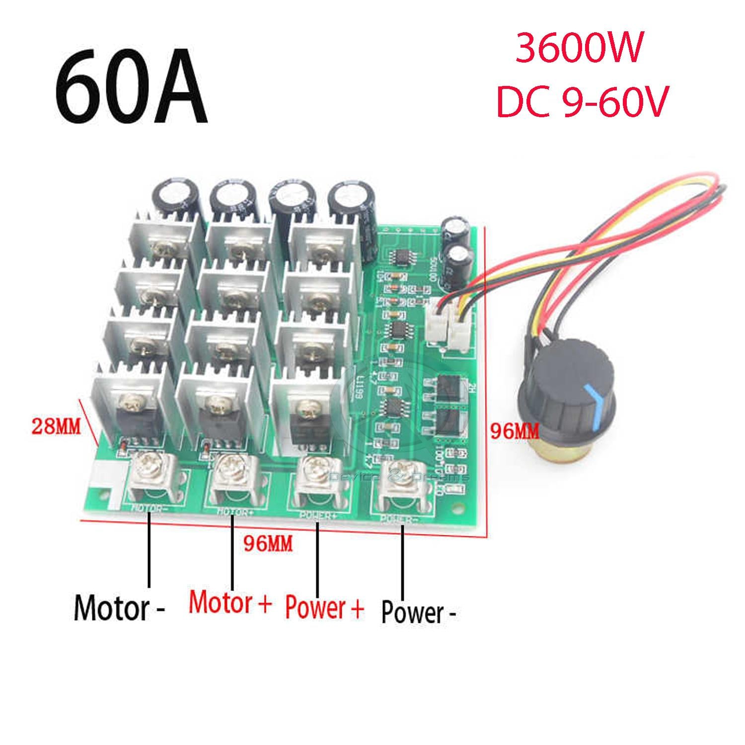 Picture of 60A High Power PWM Speed Controller / DC Dimer With Switch 9V to 60V For DC Motor or High Power LED (Multicolor)