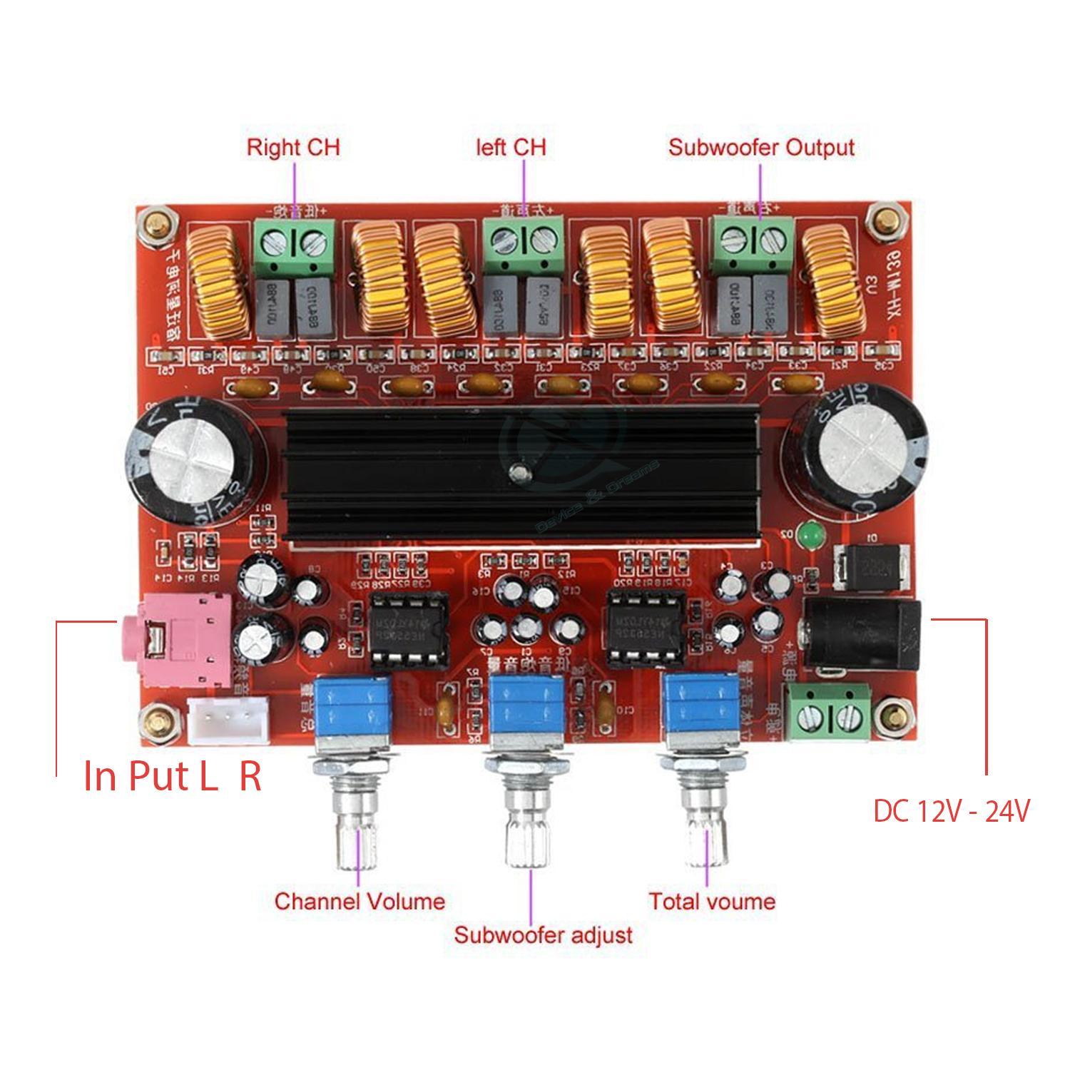 Picture of TPA3116D2 50Wx2+100W 2.1 Channel HiFi Digital Subwoofer Power Amplifier Board DC 12-24V (Multicolor)
