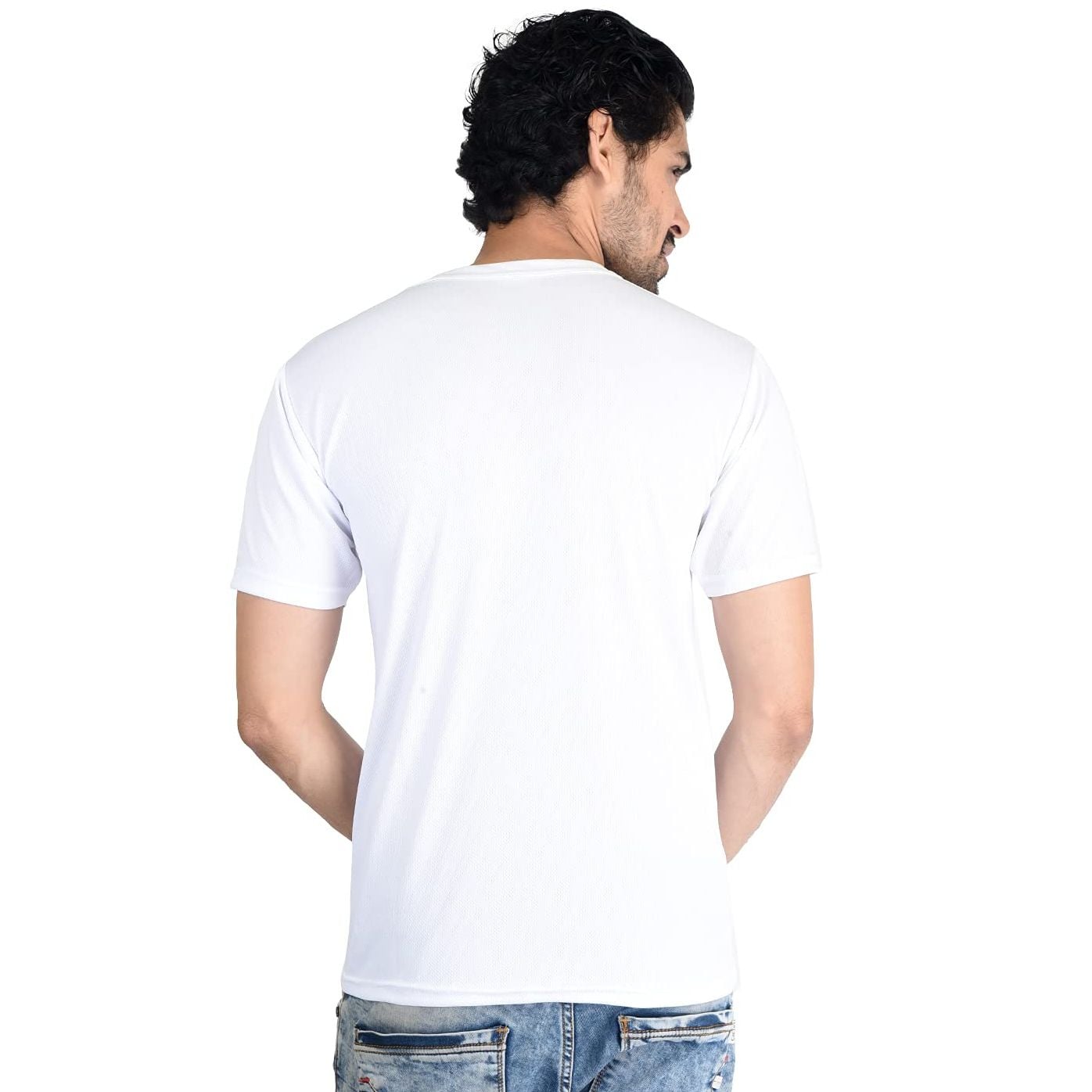 Picture of Hawai Dot Net Dry Fit Sweat Free Lycra Sports Half Sleeve - Regular Fit White T-Shirt for Men Boys