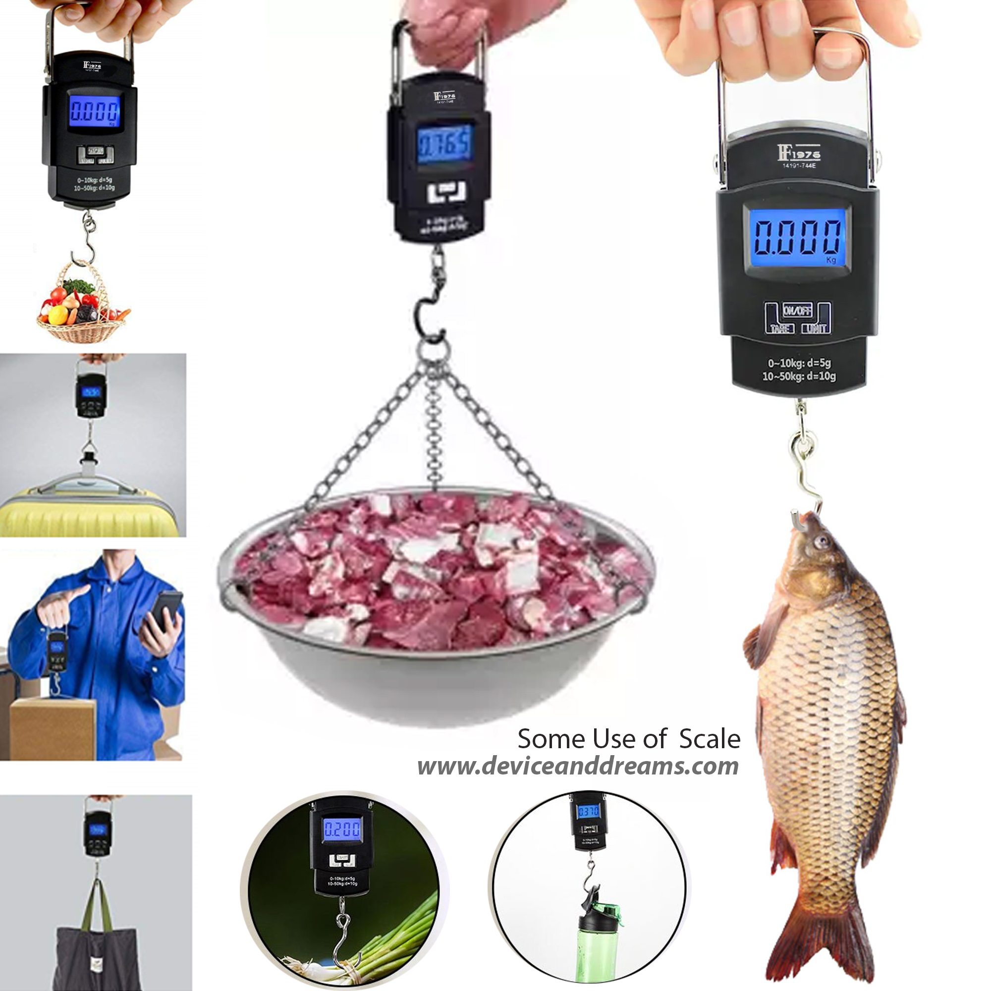 Picture of 50kg Portable Electronic LCD Digital Hanging Weight Scale F1976-744E Pocket Hook Scale Balance for Luggage Suitcase Travel Bag with Battery (Black)
