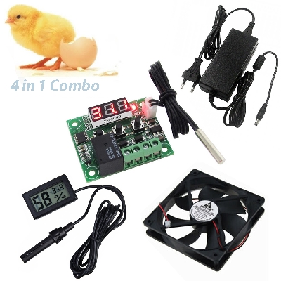 Picture of W1209 + Hygrometer + DC 12V Cooling Fan 4 inch + 12V 5A Adapter Mini Egg Incubator Combo Package for Egg Incubator System XH-M452 XM-18 HTC-2 (0.2)