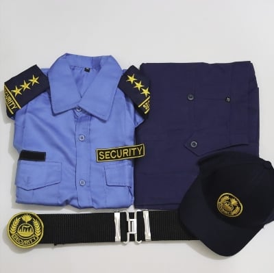 Picture of Security Guard Uniform Full Set - security Guard dress cotton- Guard Sky Blue shirt Pant dress full set including Belt-Cap- Bach-Epaulet -logo