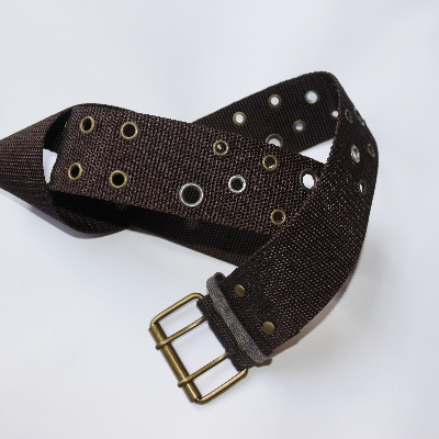 Picture of Belt for men-  Belt Double Prong Buckle Wide Waistband Decorative New Unisex Brown Belt Canvas Dual Double Grommet Prong Rugged Buckle Army Style