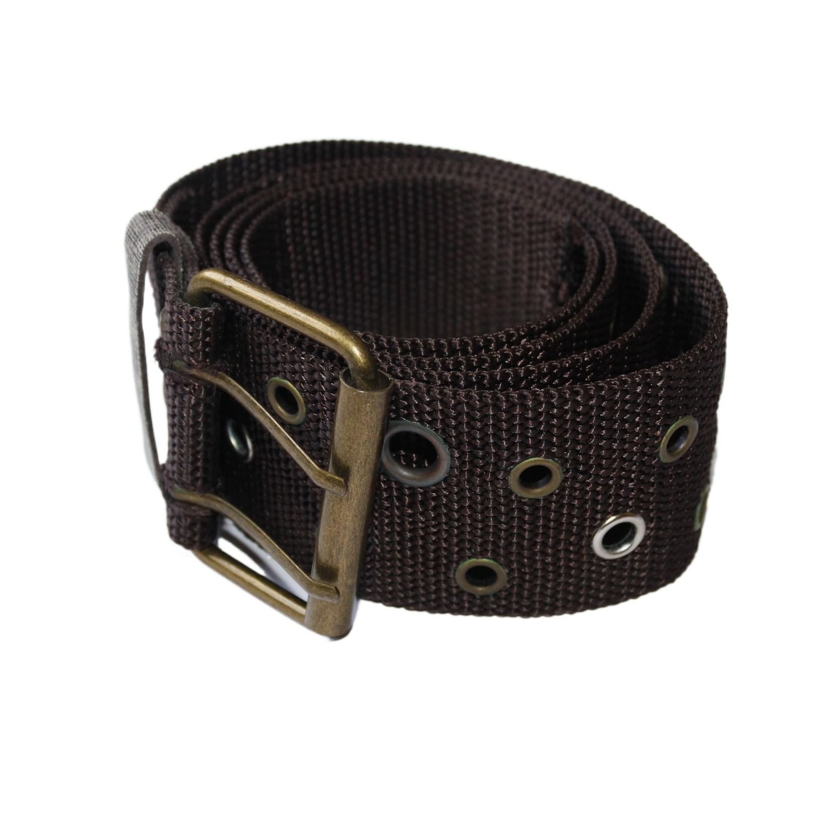 Picture of Belt for men-  Belt Double Prong Buckle Wide Waistband Decorative New Unisex Brown Belt Canvas Dual Double Grommet Prong Rugged Buckle Army Style