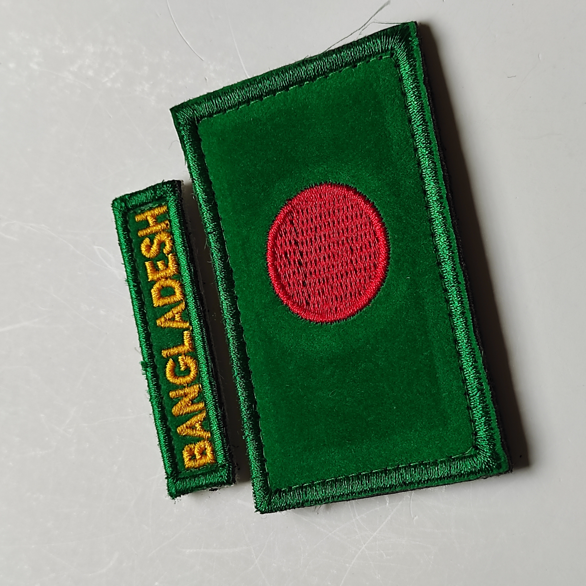 Picture of Premium Bangladesh Flag Patch Set – Small Size (3.5x1.8 inch) with Velcro & 2.5 inch Tag