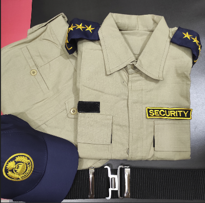 Picture of security guard uniforms - security guard dress - security uniform khaki shirt pant belt cap bach full set