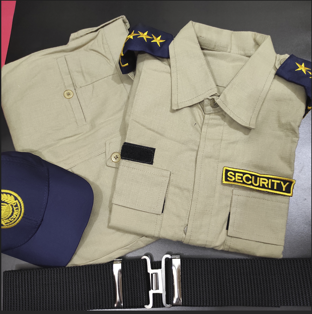 Picture of security guard uniforms - security guard dress - security uniform khaki shirt pant belt cap bach full set