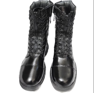 Picture of Heavy-Duty Tactical Combat Boots – High Shine Leather | Lace & Zip Closure Built for Performance. Styled for Impact.