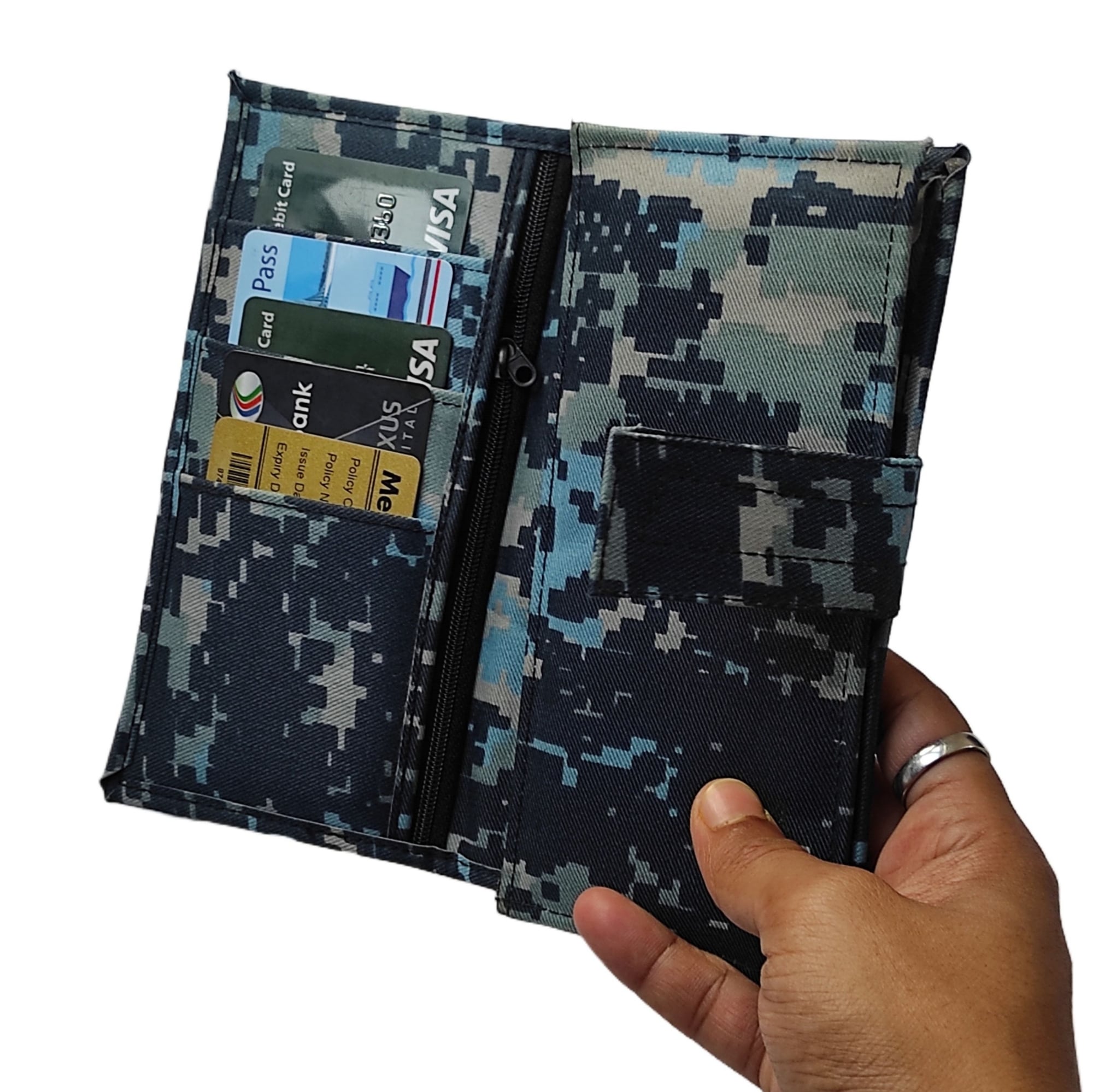 Picture of Bangladesh Navy Digital Camouflage Wallet for Men with Multiple Card Slots and Zipper – Tactical Military Style Wallet for Everyday Use – Navy Embroidered Logo – Premium Quality