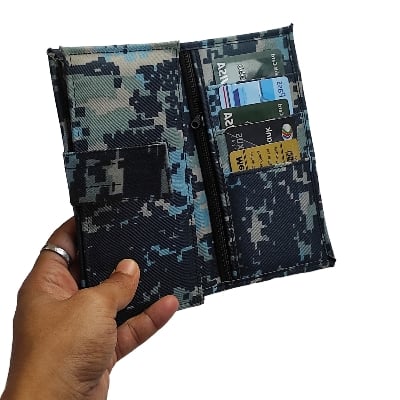 Picture of Bangladesh Navy Digital Camouflage Wallet for Men with Multiple Card Slots and Zipper – Tactical Military Style Wallet for Everyday Use – Navy Embroidered Logo – Premium Quality