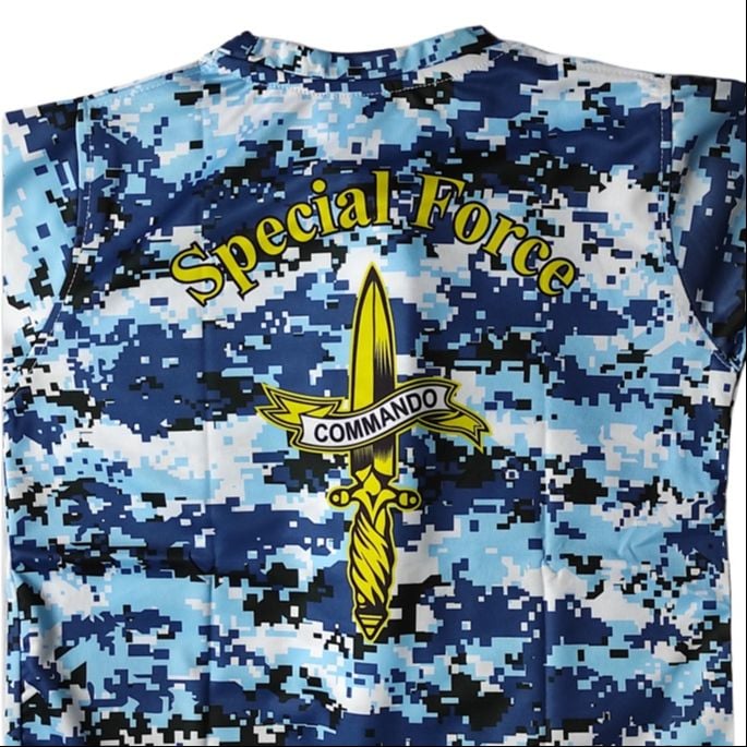 Picture of Bangladesh Air Force Camo Jersey – Blue Digital Camouflage T-Shirt | Special Forces Airborne Edition | Unisex Sportswear & Casual Tee