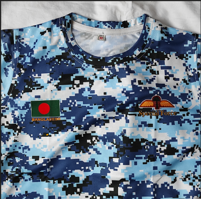 Picture of Bangladesh Air Force Camo Jersey – Blue Digital Camouflage T-Shirt | Special Forces Airborne Edition | Unisex Sportswear & Casual Tee