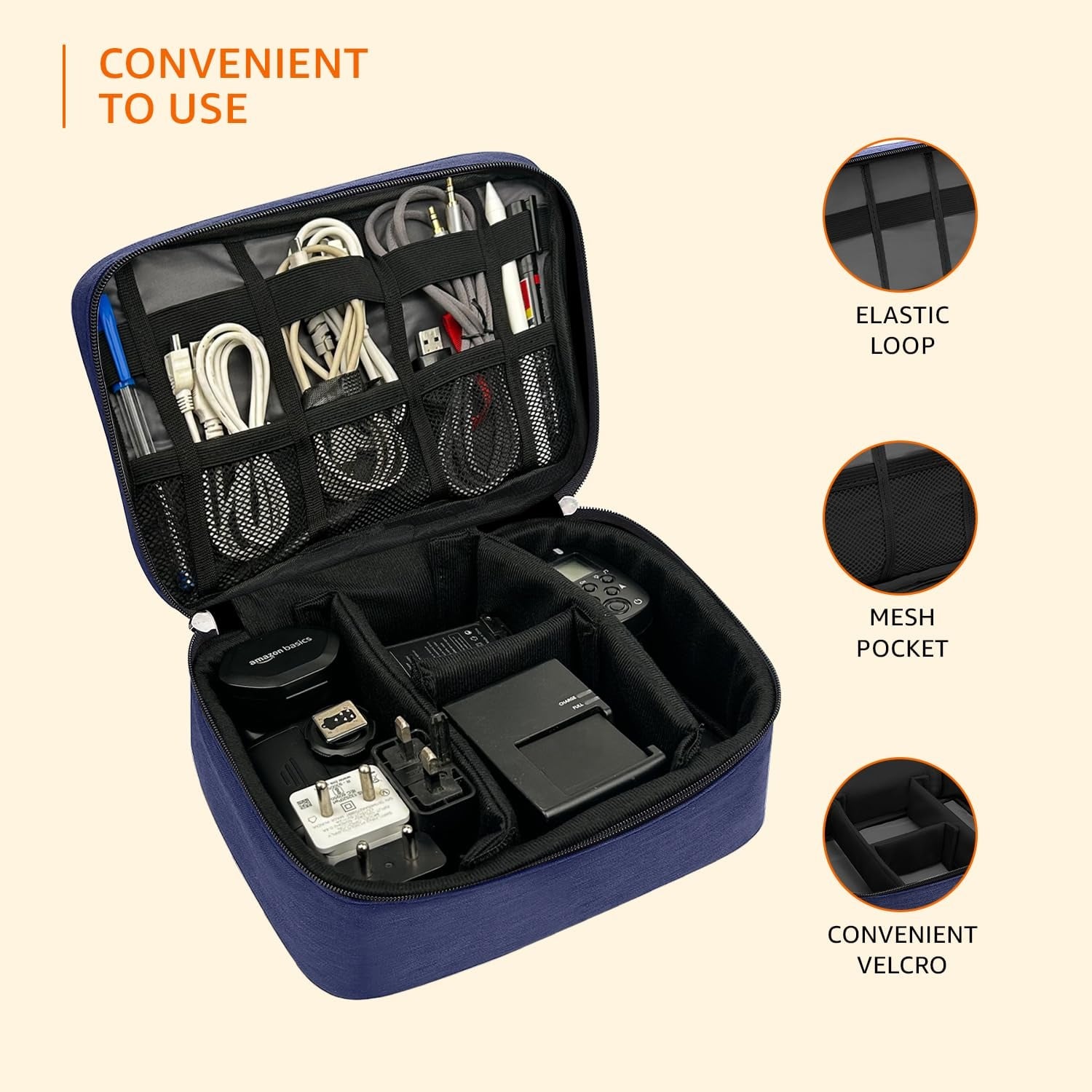 Picture of Nylon Gadget Organizer Case – Electronic Accessories Storage Pouch for Cables, Chargers, Power Banks, Hard Disks & More – Travel Utility Bag – 27 x 20 x 9 cm