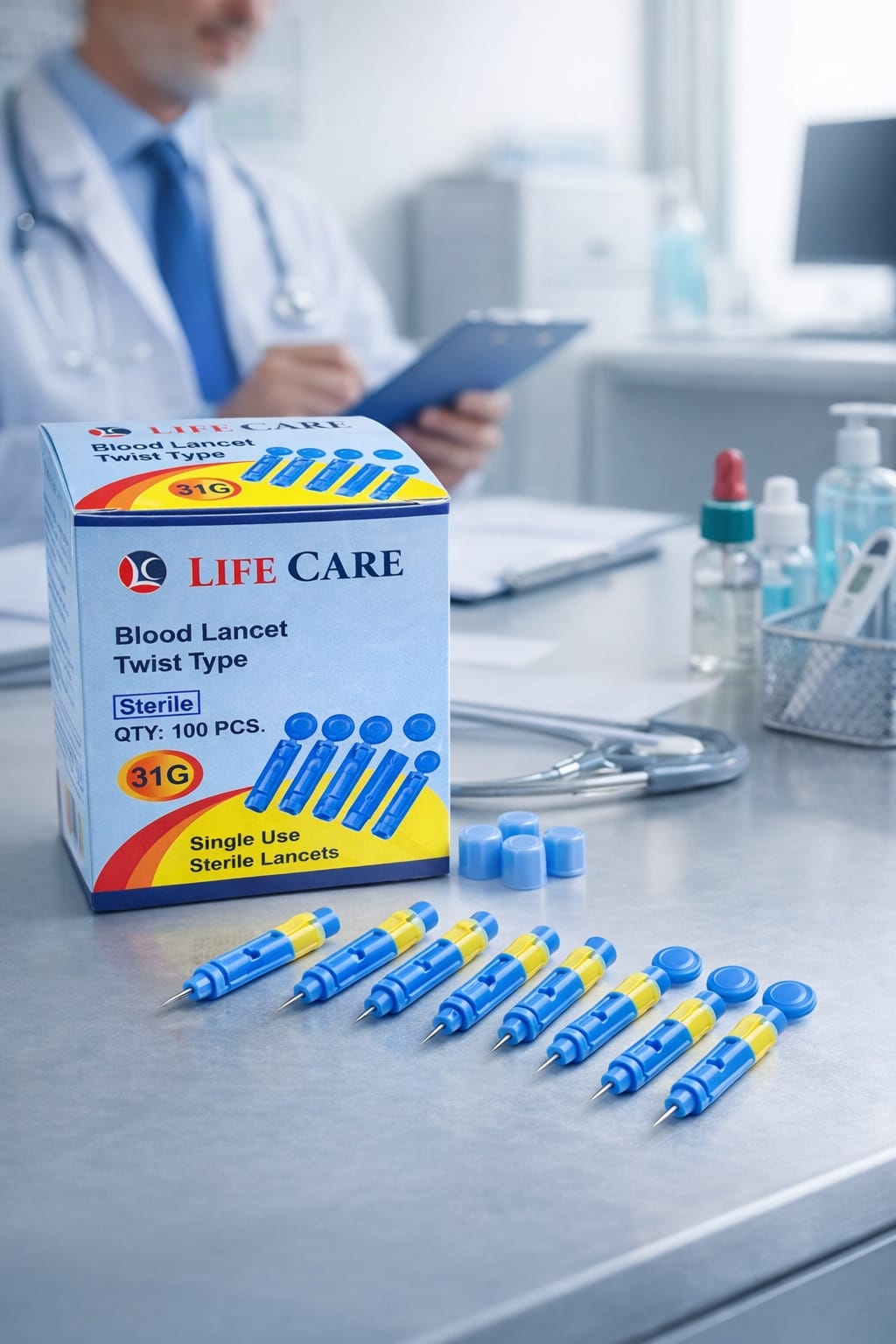 Picture of Life Care 31G Sterile Twist Blood Lancets Premium Single-Use Diabetic Testing Needles (100 PCS Pack)