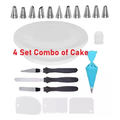 Picture of Xacton Plastic Swivel Plate Revolving Cake Sugarcraft, 12 Steel Nozzles Coupler with Piece Frosting Icing Piping Bag, 3 Pcs Cake Decorating Fondant, 3 Pcs Cake Icing Spatula Knife, Combo of Baking Tools Set -Multicolor
