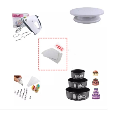 Picture of (5pcs set)-3 pcs round cake pan+electric hand beater+turn table+nozzle set with paiping bag+ -Multicolor