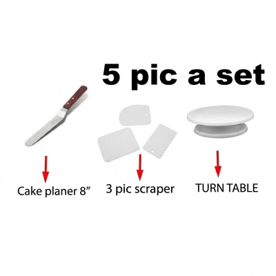 Picture of 5 pcs a set Turn table+3 pcs scraper + cake planer 8" -White