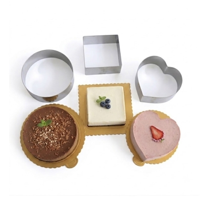 Picture of Aluminium Square/ Heart/ Round Shape Cake Mold/ Pudding Mold Full Set 3 Pieces 7 inch -Silver