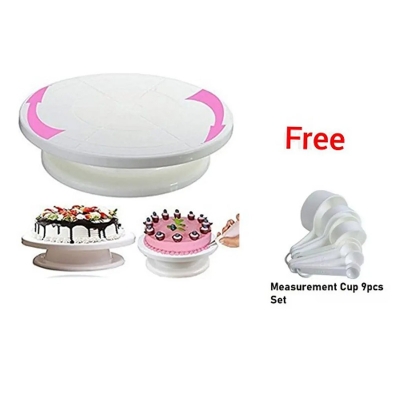 Picture of Cake Decorating Turn Table 28cm - White + = Measerment Cup Set Free Combo -White