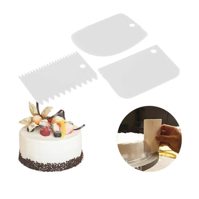 Picture of 3Pcs Plastic Fondant Cake Cream Scraper Spatula Dough Cutter Kitchen Baking Tool -White