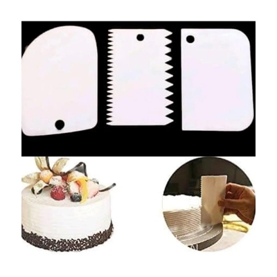Picture of 3Pcs Plastic Fondant Cake Cream Scraper Spatula Dough Cutter Kitchen Baking Tool -White