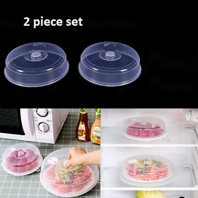 Picture of 2 Pieces MICROWAVE FOOD COVER / Plate Cover Splatter Guard Non Stick Plastic Clear Dish Lid