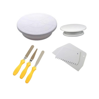 Picture of turn table+3 Pieces cake knfe set+3 Pcs Scrapper -White
