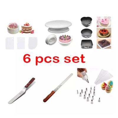 Picture of (6pcs parfect Combo)-3 shape cake pan-3 pcs+scraper3 pcs+13 pcs n0zzle set+turn table+14" bread knife+8" cake planer -White