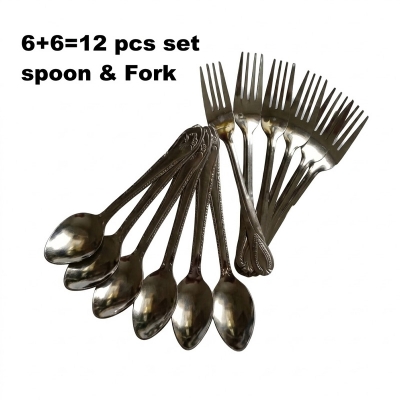 Picture of Spoon Combo Diamond Cut Tea spoon 6 pcs AND Fork spoon 6 pcs -Silver