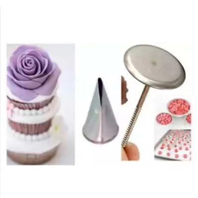 Picture of 1Pcs Rose Stand and 1 Pcs Rose Nozzle for Cake Decoration -Silver