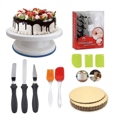 Picture of A deal Cake Turntable, 12 Piece Cake Decorating Nozzle Set, 3 in 1 Multi Function Knife Set, 3 Side Scrapper,Cake Board 5 Piece, Silicon Spatula Brush Set -White