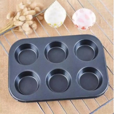 Picture of 6 Round Non Stick Muffin and Mini Cupcake Mold - Black -Black