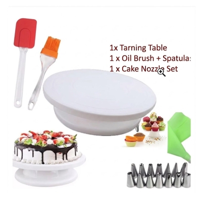 Picture of Cake table turn table, silicon brush set, Cake 12piece Nozzle Combo -Multicolor
