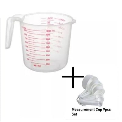 Picture of Measuring Combo Pack Of 2 Items Measerment Cup Set 9 Piece Set - White & Plastic Measuring Mug 1000 Ml - Weight Machine -White