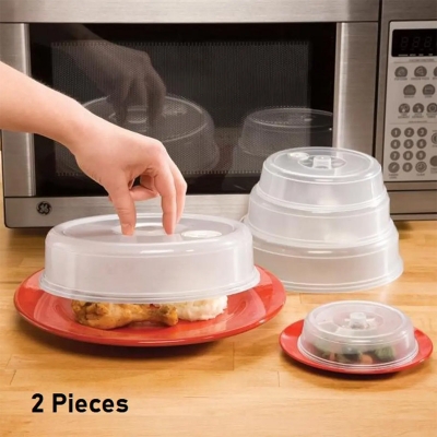 Picture of 2 Pieces MICROWAVE FOOD COVER / Plate Cover Splatter Guard Non Stick Plastic Clear Dish Lid