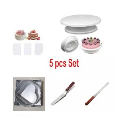 Picture of (5 pcs parfect combo)-3shape & 3 pcs cake pan+3 pcs scraper+turn table+14 " bread nife= cake planer8" -Multicolor