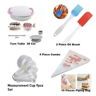 Picture of 4 Combo Turn Table + Oil Brush + White Measurement Cup + 10 piping Bag -White