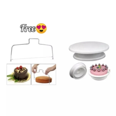 Picture of (2pcs set)cake turn table + Cake cutter tar free -White