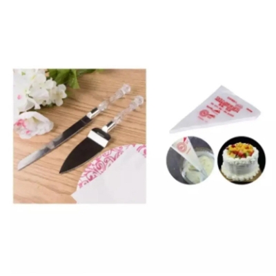 Picture of Cake Knife 12inchi+Cake server10inchi+10pcs paiping bag Free -Silver