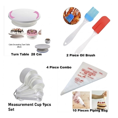 Picture of 4 Combo Turn Table + Oil Brush + White Measurement Cup + 10 piping Bag -White