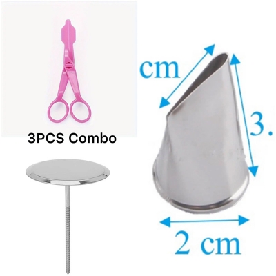 Picture of Rose Stand 1 Pcs + Rose Nozzle 1Pcs + Cake flower nail 1Pcs for Cake Decoration 3 pieces set -Multicolor